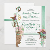 Invitation Sweet Sage Vert & Rose Floral Broom Handfasting (Devant / Derrière)