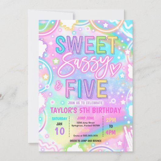 Invitation Sweet Sassy And Five Neon Rainbow 5th Birthday (Devant)