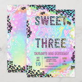 Invitation Sweet Sassy And Three Rainbow Leopard 3rd Birthday (Devant / Derrière)