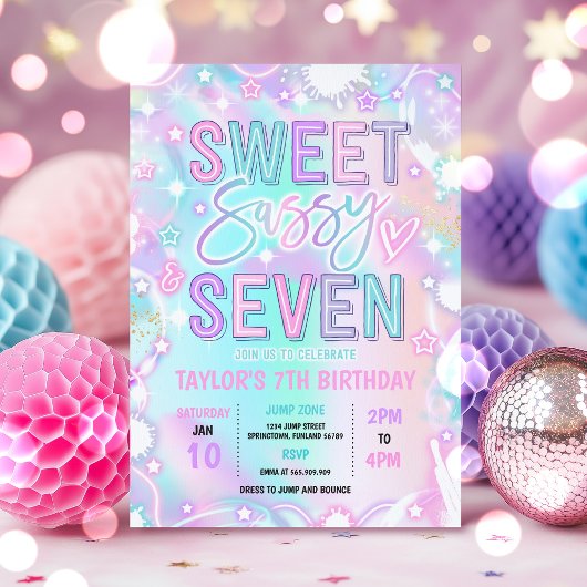 Invitation Sweet Sassy Et Sept Neon Glow 7e fête d'anniversai
