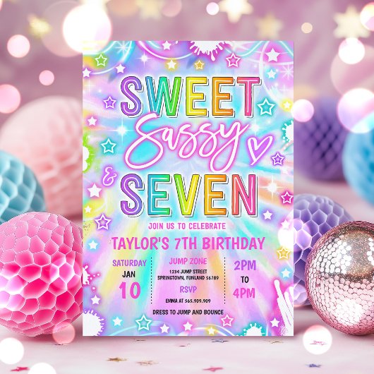 Invitation Sweet Sassy Et Sept Neon Glow 7e fête d'anniversai