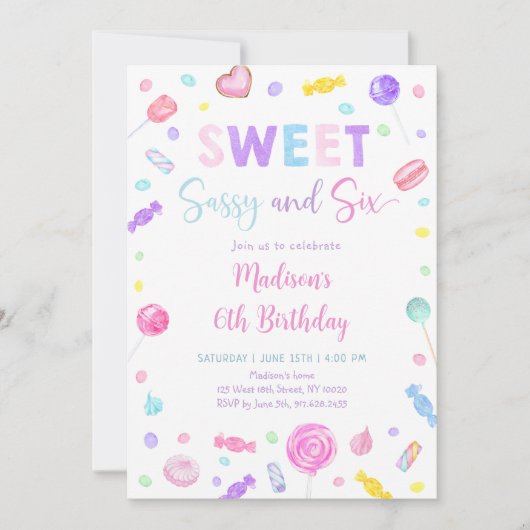Invitation Sweet Sassy et Six Candy Anniversaire (Devant)