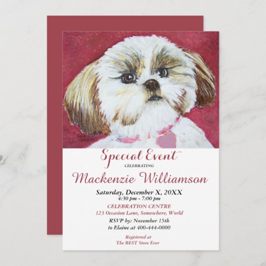 INVITATION SWEET SHIH TZU SOUHAITE UN JOUR D'ANNIVERSAIRE (Devant / Derrière)