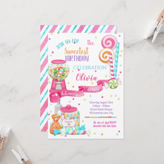 Invitation Sweet Shoppe fête d'anniversaire (Devant/Arrière en situation)