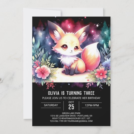 Invitation Sweet Simple Fox Anniversaire (Devant)