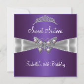 Invitation Sweet sixteen 16 Anniversaire Argent Bow pourpre T (Devant)