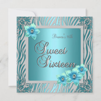 Invitation Sweet sixteen 16 Anniversaire Bleu Fleur Bleu Arge
