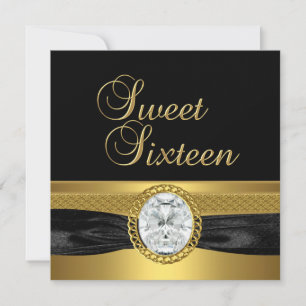 Invitation Sweet sixteen 16 Anniversaire Diamond Argent Or