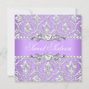 Invitation Sweet sixteen 16 Anniversaire Fête Damask Lilac