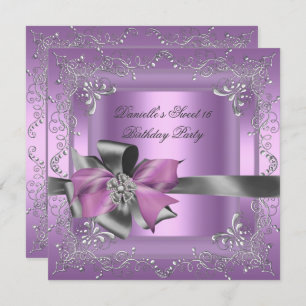 Invitation Sweet sixteen 16 Anniversaire Fête Lilac Pink Arge