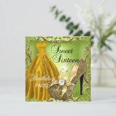 Invitation Sweet sixteen 16 Anniversaire Fête Lime Robe d'or (Debout devant)