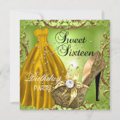 Invitation Sweet sixteen 16 Anniversaire Fête Lime Robe d'or (Devant)