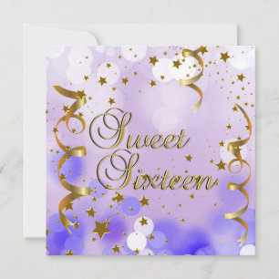 Invitation Sweet sixteen 16 Anniversaire Fête Purple Gold Sta