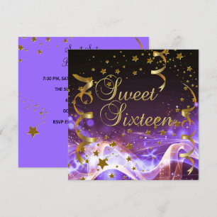 Invitation Sweet sixteen 16 Anniversaire Fête Purple Gold Sta