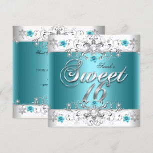 Invitation Sweet Sixteen 16 Anniversaire Fête Teal Bleu Diama
