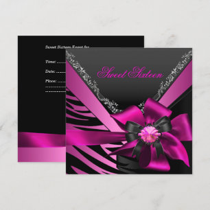 Invitation Sweet Sixteen 16 Anniversaire Fête Zèbre Rose Noir