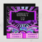 Invitation SWEET SIXTEEN 16 Anniversaire Fun Ticket 2 (Devant / Derrière)