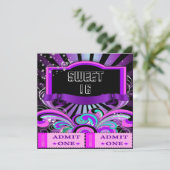 Invitation SWEET SIXTEEN 16 Anniversaire Fun Ticket 2 (Debout devant)