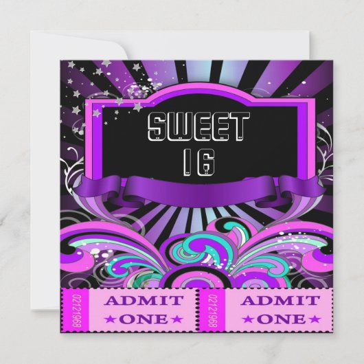 Invitation SWEET SIXTEEN 16 Anniversaire Fun Ticket 2 (Devant)