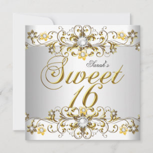 Invitation Sweet sixteen 16 Anniversaire Jaune Or Diamant 5