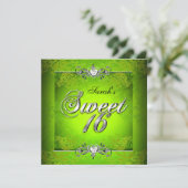 Invitation Sweet sixteen 16 Anniversaire Lime Vert Argent (Debout devant)