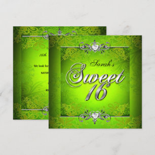 Invitation Sweet sixteen 16 Anniversaire Lime Vert Argent