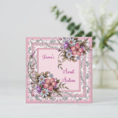 Invitation Sweet sixteen 16 Anniversaire Plutôt rose Floral 2 (Debout devant)