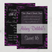 Invitation Sweet sixteen 16 Anniversaire Puple Zebra Imprimer (Devant / Derrière)