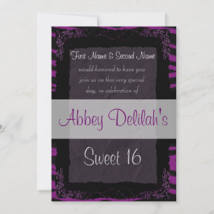 Invitation Sweet sixteen 16 Anniversaire Puple Zebra Imprimer