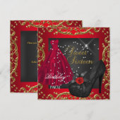 Invitation Sweet sixteen 16 Anniversaire Robe Rouge or (Devant / Derrière)