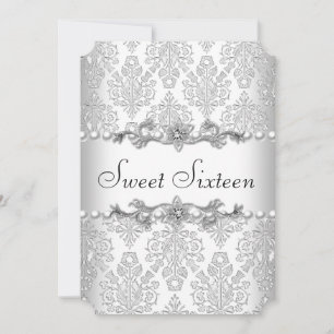 Invitation Sweet sixteen 16 Anniversaire Silver White Pearl 2