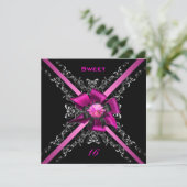 Invitation Sweet sixteen 16 Anniversaire Soirée Rose Noir Arg (Debout devant)