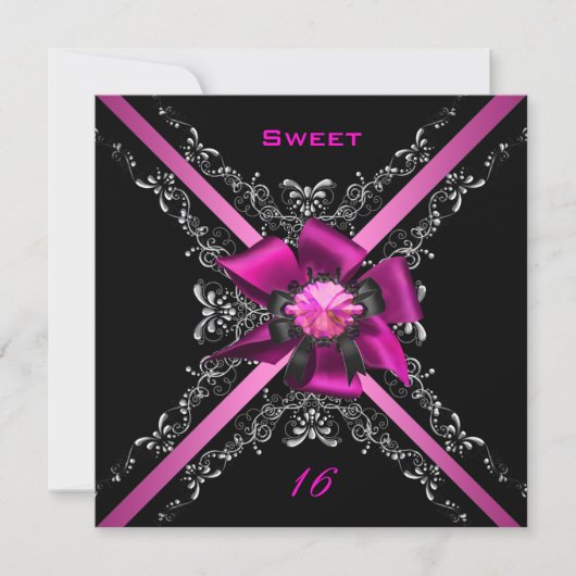 Invitation Sweet sixteen 16 Anniversaire Soirée Rose Noir Arg (Devant)