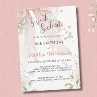 Sweet Sixteen 16 Ans Ruban Rose Floral