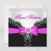 Invitation Sweet sixteen 16 Black Rose Hot Lace blanche (Devant)