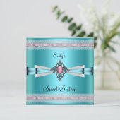 Invitation Sweet sixteen 16 Blanc Turquoise Rose (Debout devant)