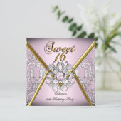 Invitation Sweet sixteen 16 Damask Or Rose Blanc Argent (Debout devant)