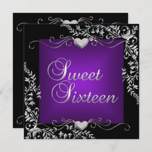 Invitation Sweet sixteen 16 fête d'anniversaire Noir pourpre