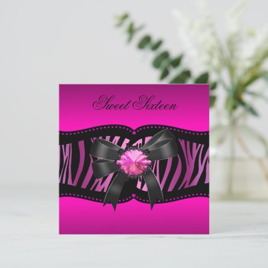 Invitation Sweet sixteen 16 fête d'anniversaire Zebra rose No (Debout devant)