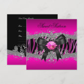 Invitation Sweet sixteen 16 fête d'anniversaire Zebra rose No (Devant / Derrière)