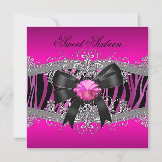 Invitation Sweet sixteen 16 fête d'anniversaire Zebra rose No (Devant)