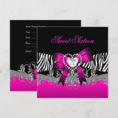 Invitation Sweet sixteen 16 fête d'anniversaire Zebra rose No (Devant / Derrière)