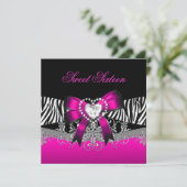 Invitation Sweet sixteen 16 fête d'anniversaire Zebra rose No (Debout devant)