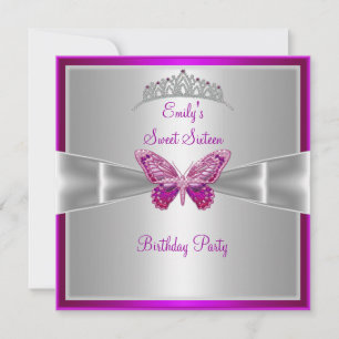 Invitation Sweet sixteen 16 Fuchsia Rose Silver Tiara 3