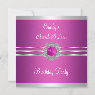 Invitation Sweet sixteen 16 Fuschia Bijoux en argent Annivers