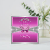 Invitation Sweet sixteen 16 Fushia Pink Silver Tiara 2 (Debout devant)