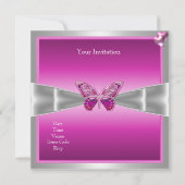 Invitation Sweet sixteen 16 Fushia Pink Silver Tiara 2 (Dos)