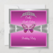 Invitation Sweet sixteen 16 Fushia Pink Silver Tiara 2 (Devant)