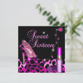 Invitation Sweet sixteen 16 Leopard rose Chaussure Lipstick (Debout devant)