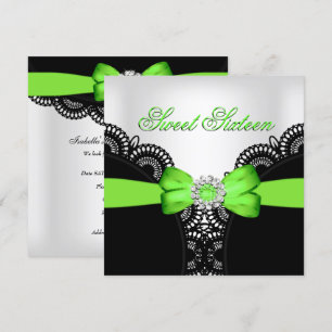 Invitation Sweet sixteen 16 Lime noir blanc dentelle